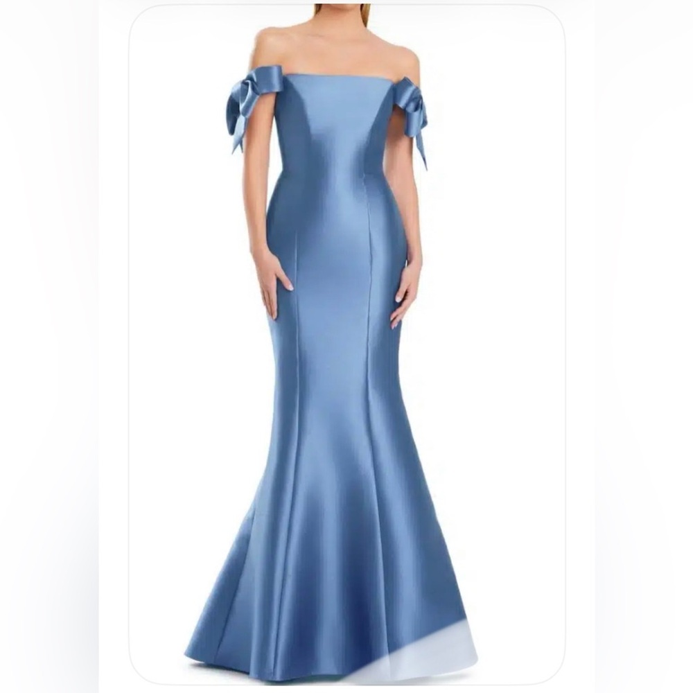 Elegant Blue Satin Wedding Gown